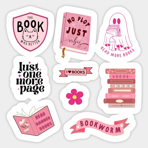 Pink Bookish Pack Sticker by medimidoodles